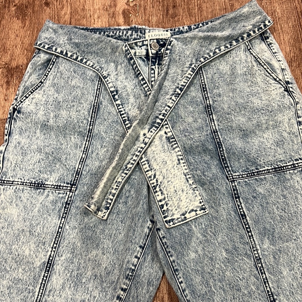 Eloquii Tie Waist Acid Wash High Waist Baggy Jeans - Picture 6 of 10